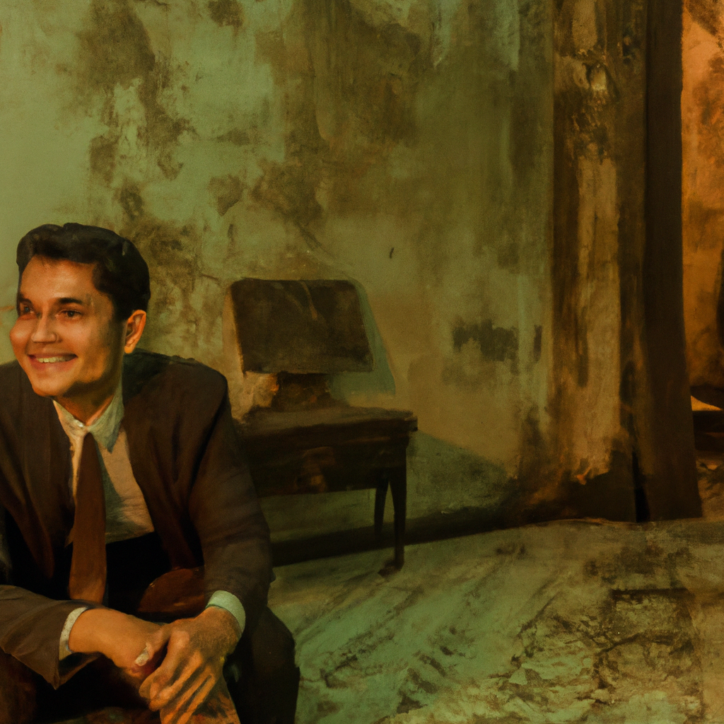 Portrait of a smiling restoration mentor in a workshop with soft side light and wood background